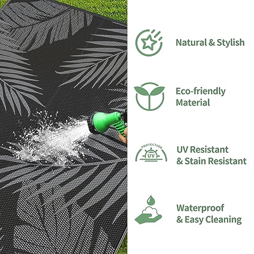 Outdoor Rug Waterproof Plastic Rugs 9'x18' for Camping Black Grey