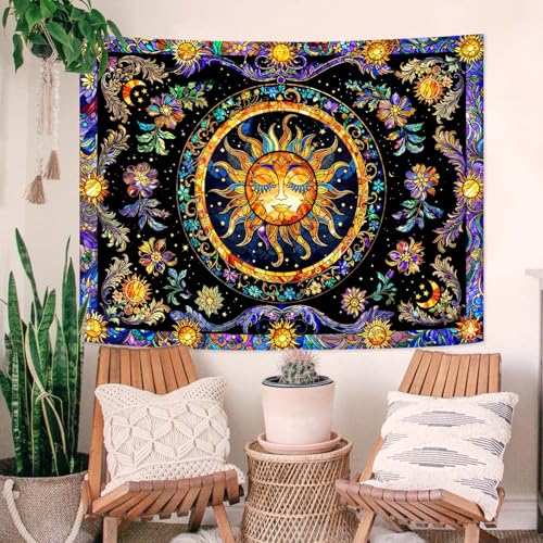 Sun Tapestry Stained Glass Tapestry Wall Decor Tapestries for Bedroom Boho Tapestries Wall Hanging for Bedroom Living Room Glass