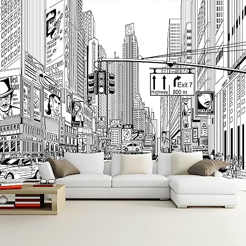 Black and White New York City Mural Wallpaper for Bedroom (51.53 Sq Ft)
