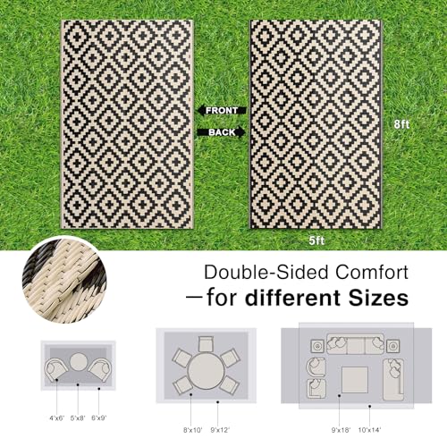 Outdoor Rug 5x8 ft Waterproof Reversible Mat