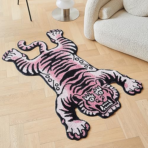 5x3.3 ft Tibetan Tiger Area Rug Tufted High Pile XLarge Indoor Machine Washable Carpet with Nonslip TPR Backing