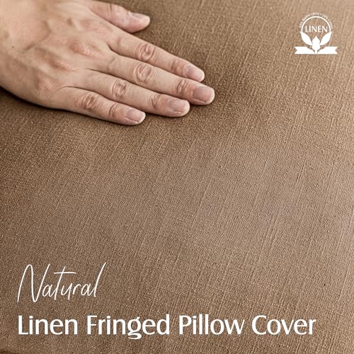 Decorative Linen Fringe Throw Pillow Covers 16×16 Khaki Brown (2 Count)