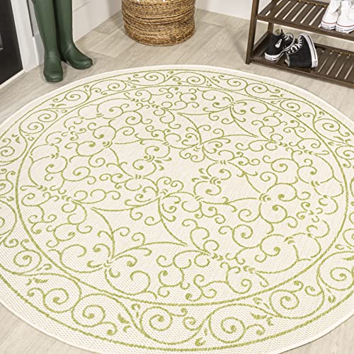 Vintage Filigree Indoor Outdoor Round Area Rug 5 Ft Cream