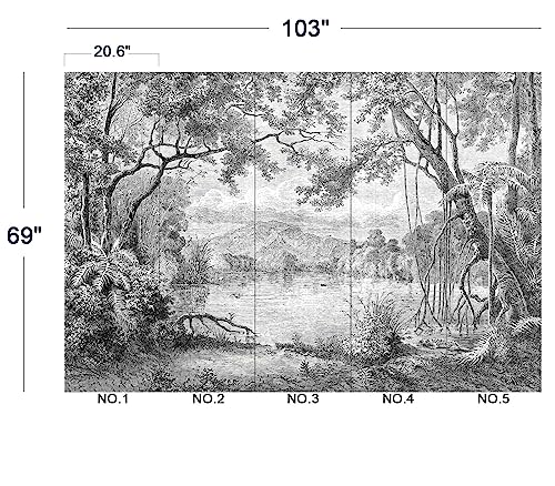 Black and White Tropical Rainforest wall Mural Wallpaper for Bedroom 103" x 69" (49 Sq Ft)