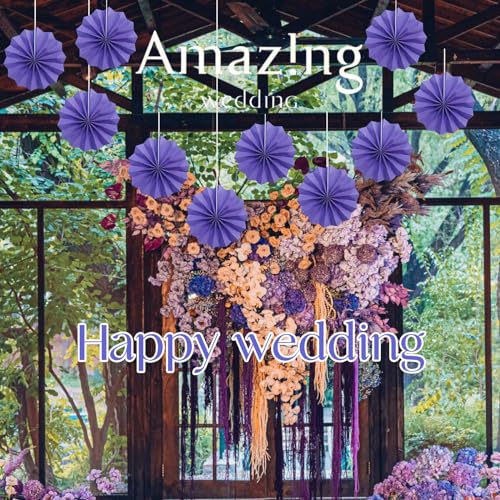 Purple Party Decorations 8in Purple Hanging Paper Fan Set DIY 10Pcs (10 Count)