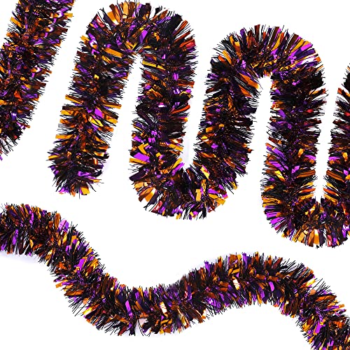 4 Pieces 26.4 Ft Halloween Tinsel Garland Metallic Shiny Twist Garland Hanging Decorations for Halloween Party Indoor and Outdoor Decor (26.4 Foot)