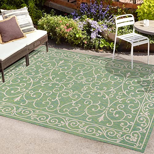 Vintage Filigree Indoor Outdoor Area Rug 8X10 Green