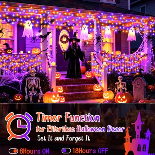 99FT 960 LED Orange Purple Halloween Lights Outdoor for Decor