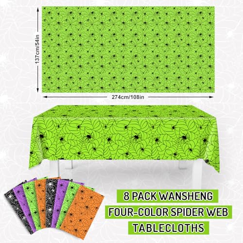 8 Pcs Halloween Plastic Tablecloths Colored Spider Web Disposable Table Cover Spiderweb Rectangle Table Cloth for Trick or Treat Holiday Party Decor (8 Count)