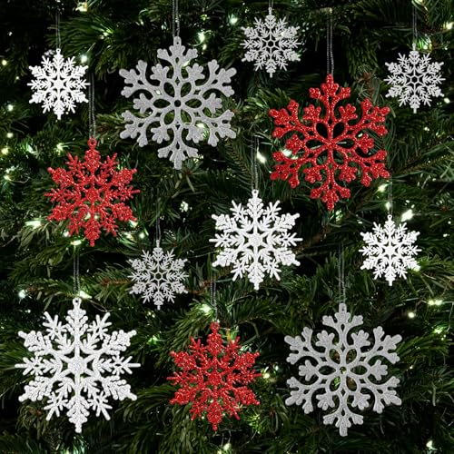 36pcs White Silver and Red Christmas Snowflake Ornaments (36 Count)