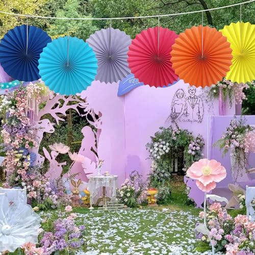 Blue Birthday Decorations Blue Paper Fans Hanging Decoration 16in (30 Count)