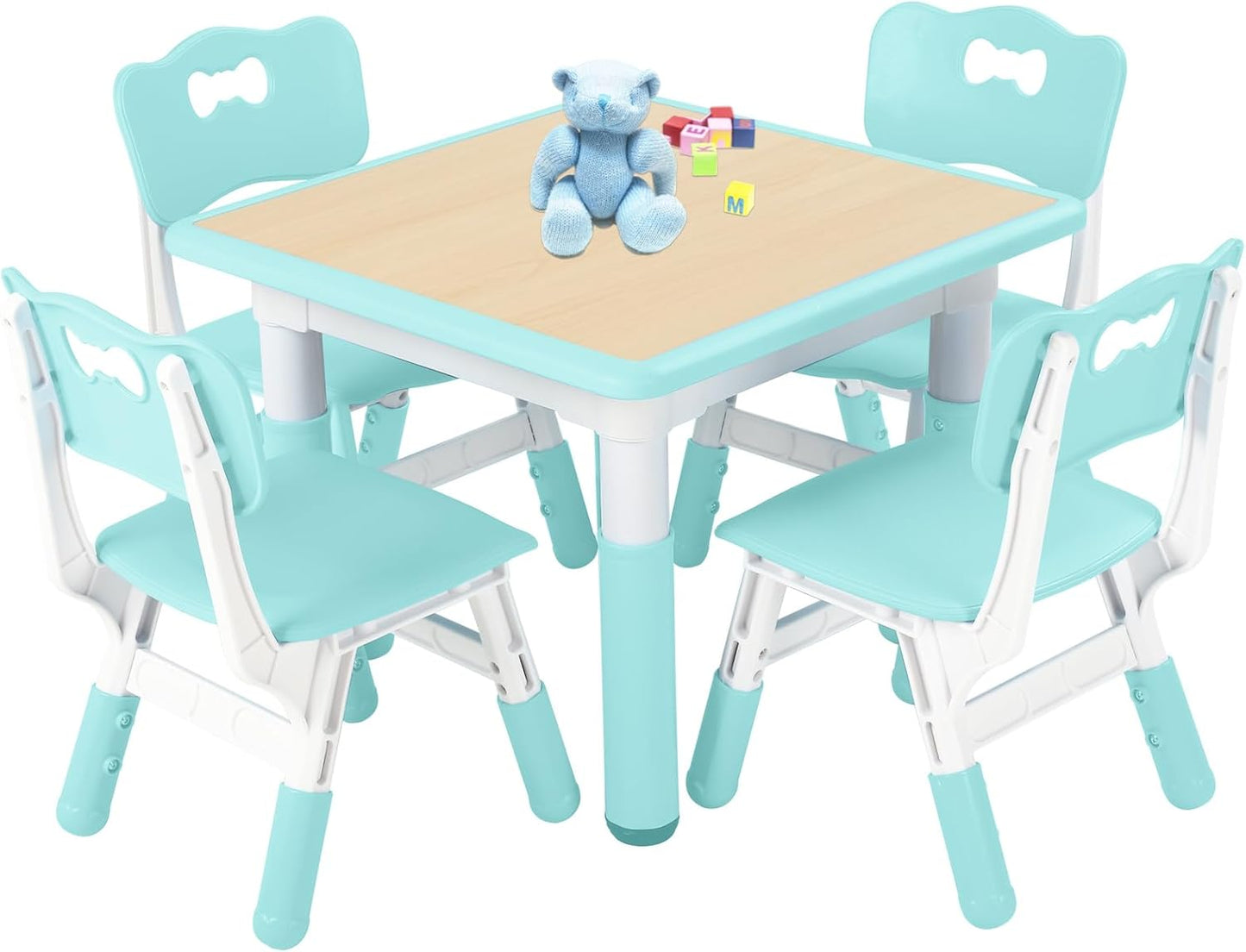 FUNLIO Kids Table and 4 Chairs Set, Height Adjustable Toddler Table and Chair Set for Ages 3-8, Easy to Wipe Arts & Crafts Table, for Classrooms/Daycares/Homes, CPC & CE Approved (5-Piece Set) - Green - NestledHome