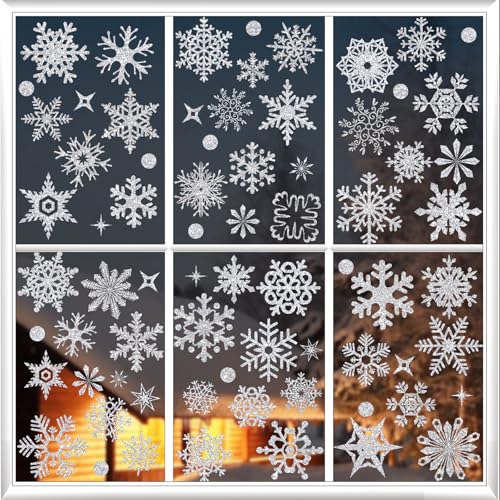 Glitter Snowflakes Window Clings for Glass Windows (93 Count)
