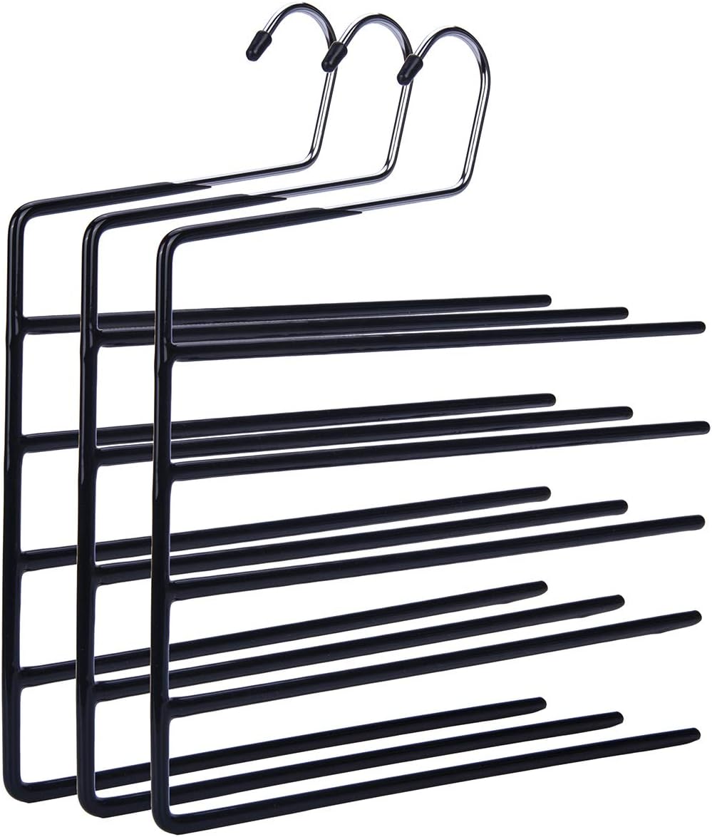 Nature Smile Pants Hangers 3pack, Heavy Duty Multi Layers Space Saving Slack Hangers,Non Slip 5 Tier Open-Ended Pants Hanger Closet Storage Organizer for Garden Flags Trousers Jeans Scarf - NestledHome