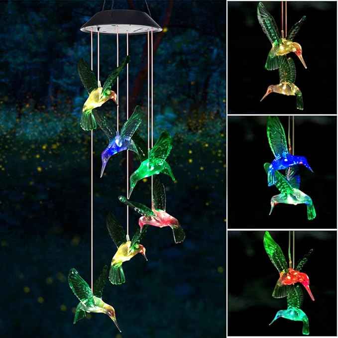 SIX FOXES Wind Chime, Solar Hummingbird Wind Chimes Outdoor/Indoor,Birthday Gifts for Mom Grandma,Mother Outdoor Decor,Yard Decorations,Memorial Wind Chimes,Mom's Best Gifts,