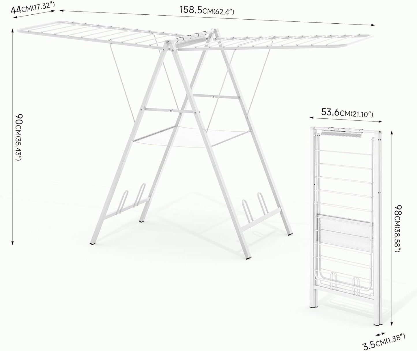 APEXCHASER Drying Rack for Clothing Foldable, Metal Laundry Rack Collapsible, Ultra Thin Gullwing Clothes Airer with Adjustable Height for Towel Baby Clothes Indoor Outdoor Laundry Room, White - NestledHome