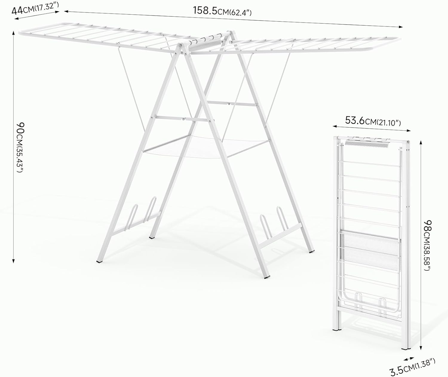 APEXCHASER Drying Rack for Clothing Foldable, Metal Laundry Rack Collapsible, Ultra Thin Gullwing Clothes Airer with Adjustable Height for Towel Baby Clothes Indoor Outdoor Laundry Room, White - NestledHome