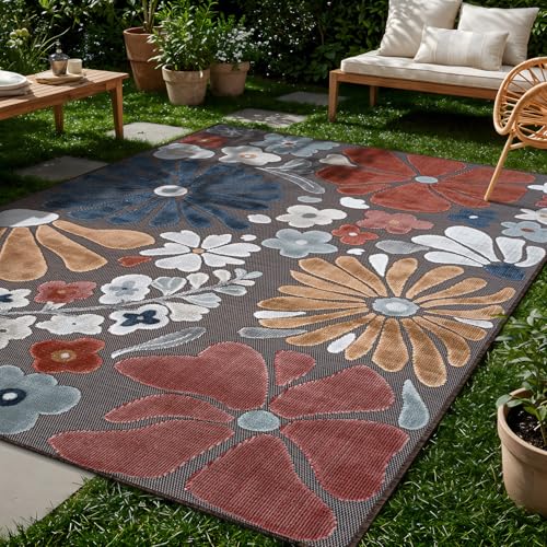 Outdoor Rug 9x12 Large Modern Floral Tropical Area Rugs for Outdoor and Indoor Patio Easy to Clean Non Shedding Living Room Porch Garden Washable Outside Carpet (108 Sq Ft)