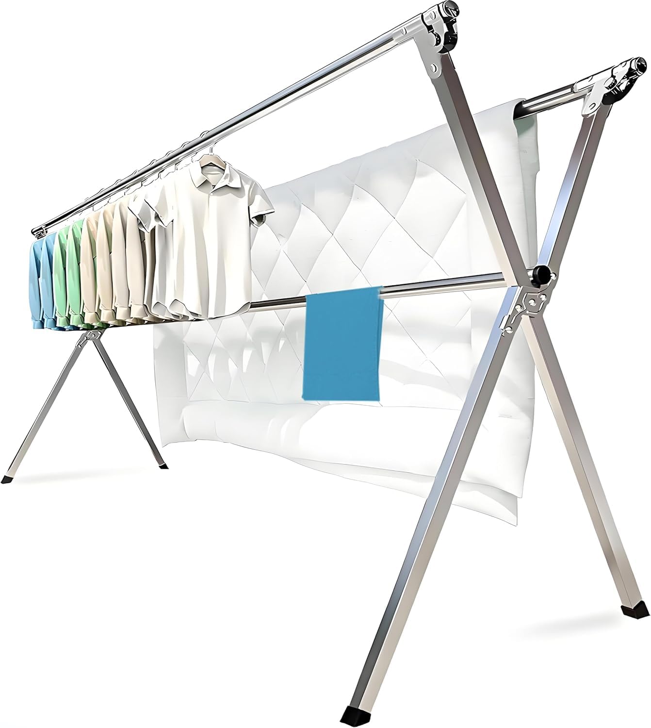 Clothes Drying Rack Folding Indoor Outdoor, Foldable Portable Laundry Drying Rack, Heavy Duty Laundry Hanger Dryer Rack with 20 Hooks (63.55'') - NestledHome