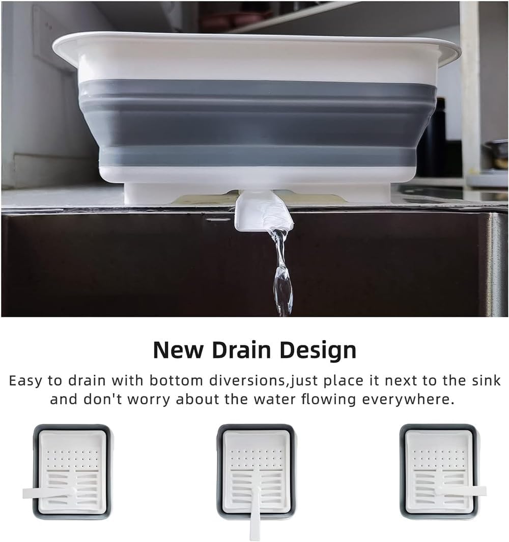 THANSTAR Collapsible Dish Drying Rack for RV Kitchen, Foldable Drainer Organizer for Kitchen Countertop, Space Saving Portable Dish Rack for Campers, Travel Trailer & Small Spaces, Easy Storage, Grey - NestledHome
