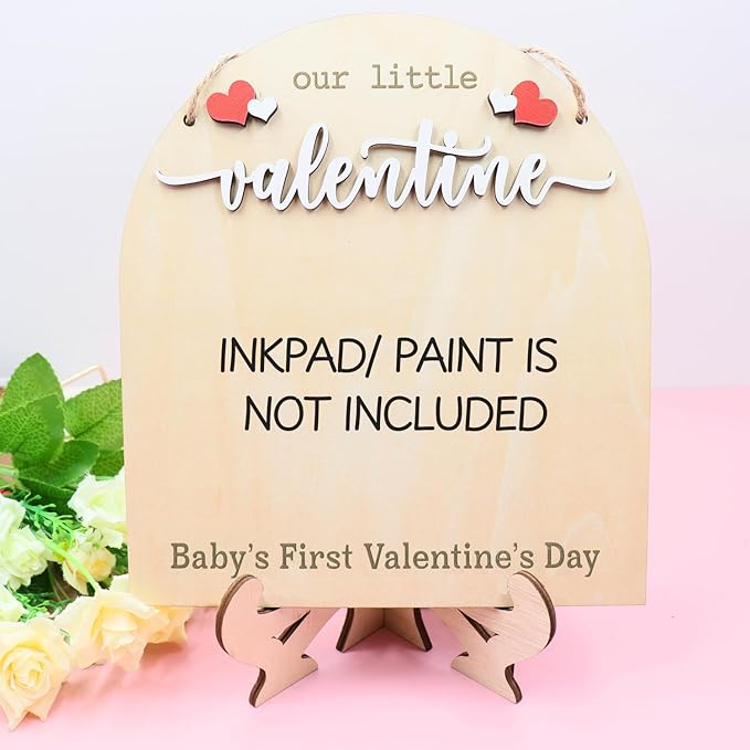 DIY Baby's First Valentine's Day Footprint Signs, Baby First Valentine's Day Gifts for Babies, Toddle Valentine Crafts, Memory Keepsake Baby Milestone Announcement Props (Our Little Valentine)
