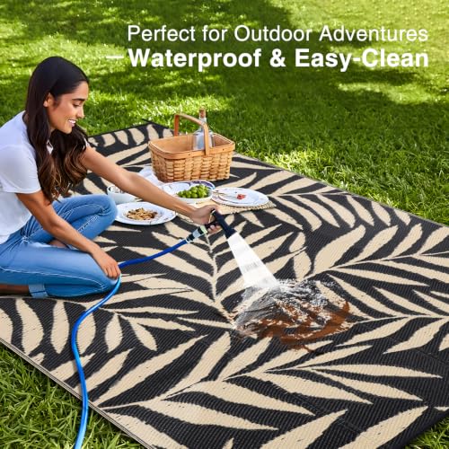 Outdoor Rug 9x12 ft Waterproof Reversible Leaf Mat