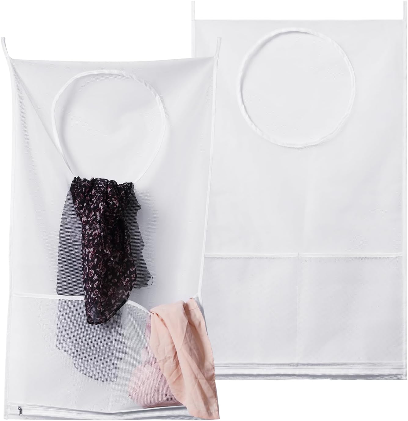 Saves Space Door-Hanging Laundry Bag,Door Hanging Laundry Hamper with 2 Different Types of Hooks, Polyester Fabric Hanging Laundry Basket for Clothes Size 22"X37" -2 Pack White - NestledHome