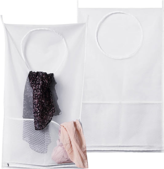 Saves Space Door-Hanging Laundry Bag,Door Hanging Laundry Hamper with 2 Different Types of Hooks, Polyester Fabric Hanging Laundry Basket for Clothes Size 22"X37" -2 Pack White - NestledHome