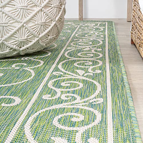 Vintage Filigree Indoor Outdoor Square Area Rug 5X5 Green