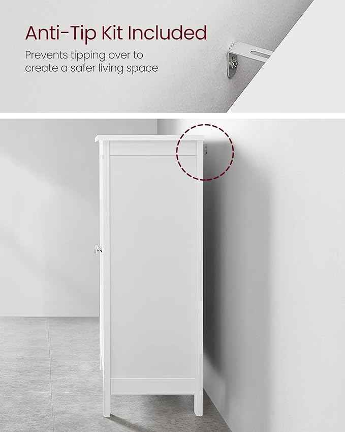 VASAGLE Floor Storage Cabinet, Freestanding Storage Unit with 2 Adjustable Shelves, for Bathroom Living Room Dining Kitchen, 11.8 x 23.6 x 31.5 Inches, Cloud White UBCB60WV1