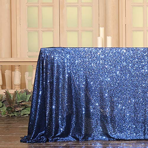 Sequin Tablecloth 90x132 Inch Navy Blue for Wedding Party