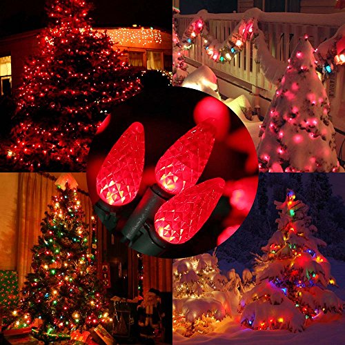 Upgraded Faceted C5 LED Red Christmas Lights (33 Feet)