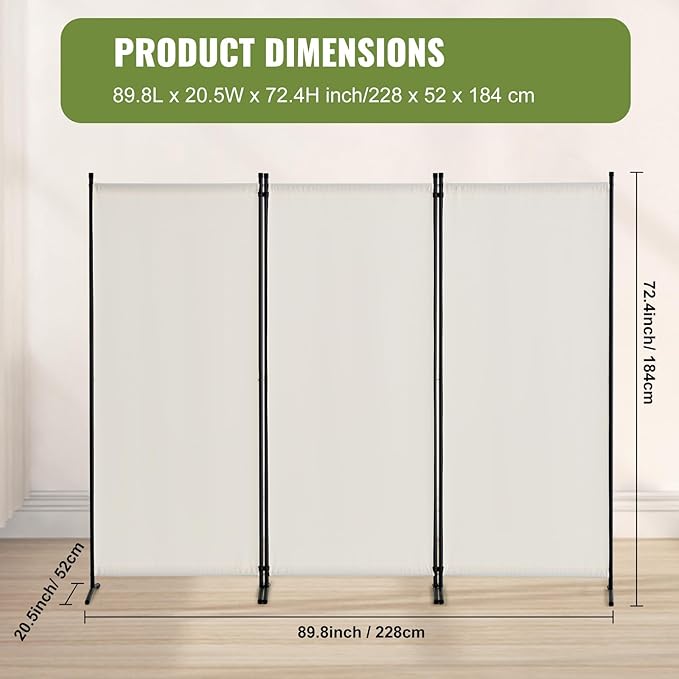 VEVOR Room Divider, 3 Panel Room Dividers and Folding Privacy Screens, Fabric Partition Room Dividers for Office, Bedroom, Dining Room, Study, Freestanding, White