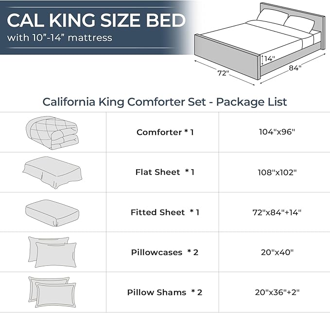 HEVUMYI Sage Green California King Comforter Set - 7-Piece All Season Bed in a Bag Cal King, Ultra Soft Bedding Set with Comforter, Flat Sheet, Fitted Sheet, Pillowcases, Pillow Shams