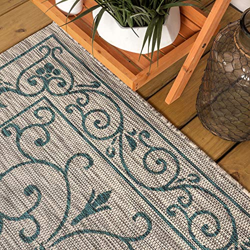 Vintage Filigree Indoor Outdoor Square Area Rug 5X5 Gray