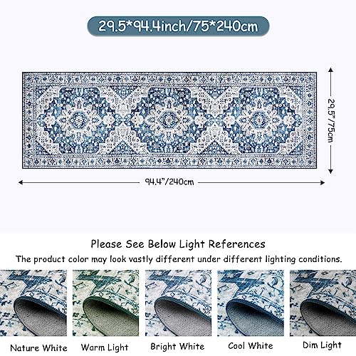 Blue Vintage Floral Medallion Runner Rug