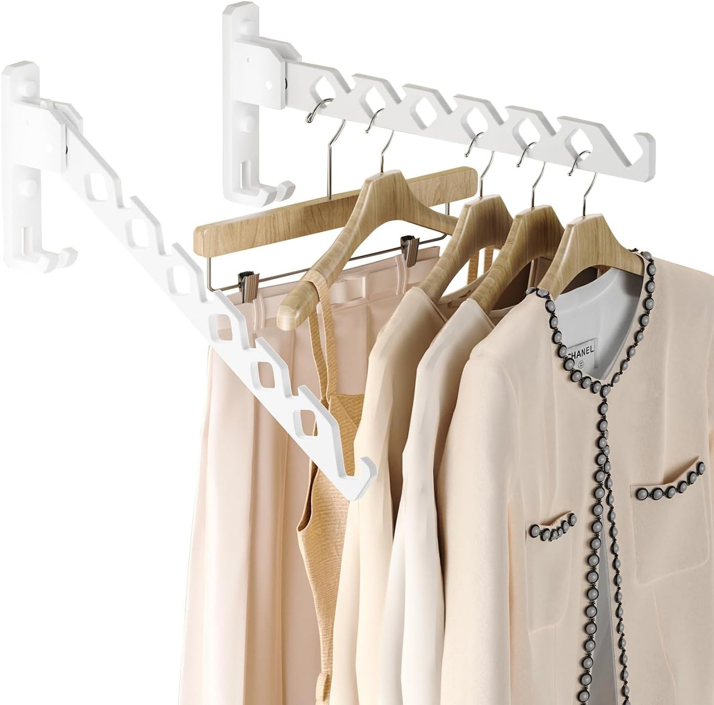 Dr.DJ Wall Mount Coat Hanger Holder White Clothes Drying Organizer Rack Garment Hooks Aluminium Retractable Folding Indoor Wall Mounted Hanger Space Saver for Laundry Room Bedroom White 2Pack - NestledHome