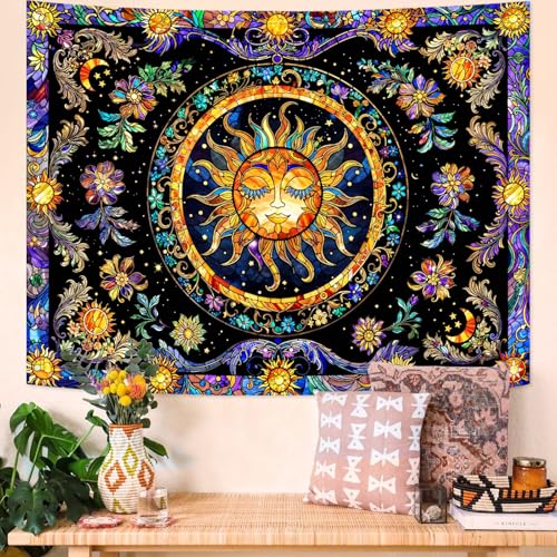 Sun Tapestry Stained Glass Tapestry Wall Decor Tapestries for Bedroom Boho Tapestries Wall Hanging for Bedroom Living Room Glass