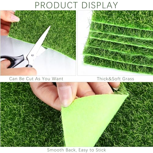 12 Pieces Fake Grass for Crafts Fairy Garden 6 x 6 Inches Artificial Garden Grass for Miniature Ornament Dollhouse DIY Decoration (12 Count)
