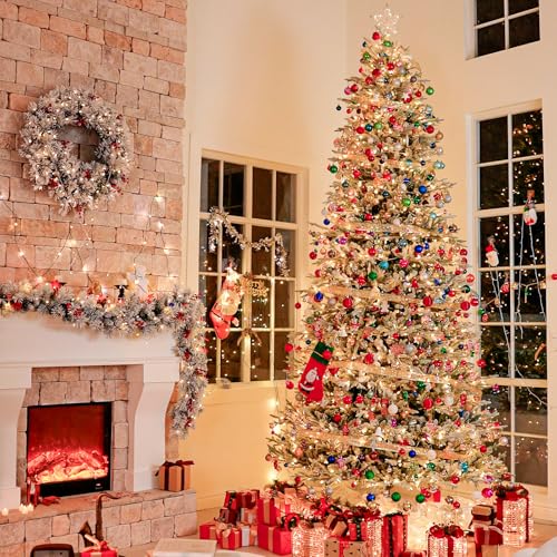 9 ft Prelit Flocked Christmas Tree with Realistic PE Foliage