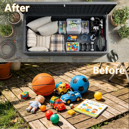 325 Gallon Outdoor Storage Box Waterproof Lockable Resin Deck Box Large