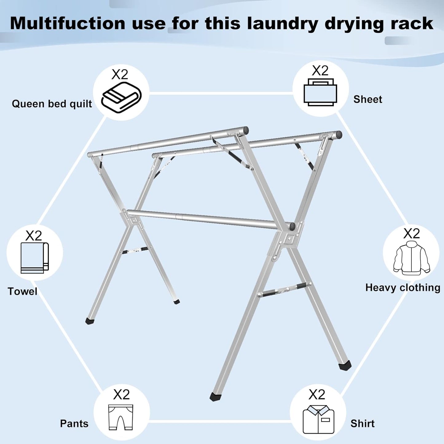 Sarahipe Sillars Clothes Drying Rack, 94.5 inches Laundry Drying Rack Clothing Foldable & Collapsible Stainless Steel Heavy Duty Clothing Drying Rack with Windproof Hooks for Indoor Outdoor - NestledHome