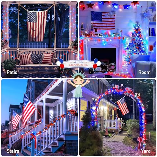 Connectable 33ft 100 LED Red White and Blue Lights Indoor Outdoor