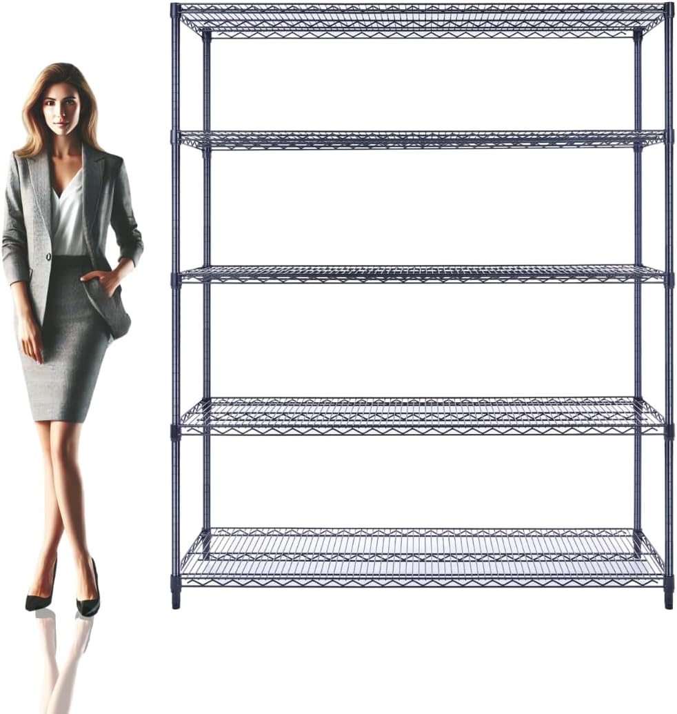60"x18"x72" Black 5-Tier Premium Wire Shelving NSF 4000 LBS MAX Capacity Heavy Duty Steel Storage Rack for Warehouses, Garages, Hospitals, Commercial Spaces, & Schools w/Premium Wheels - NestledHome