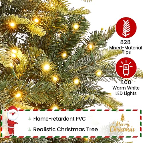 6ft Pre lit Aspen Fir Artificial Christmas Tree with 400 Warm White LED Lights Full Prelighted Xmas Tree w