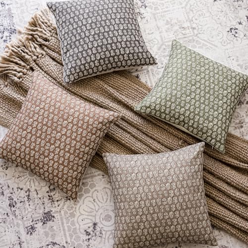 Decorative Floral Print Throw Pillow Covers 24×24 Sage Green (2 Count)