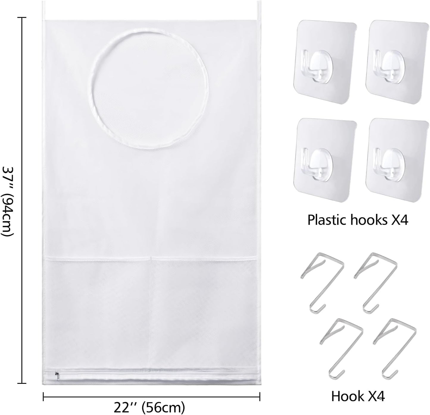 Saves Space Door-Hanging Laundry Bag,Door Hanging Laundry Hamper with 2 Different Types of Hooks, Polyester Fabric Hanging Laundry Basket for Clothes Size 22"X37" -2 Pack White - NestledHome
