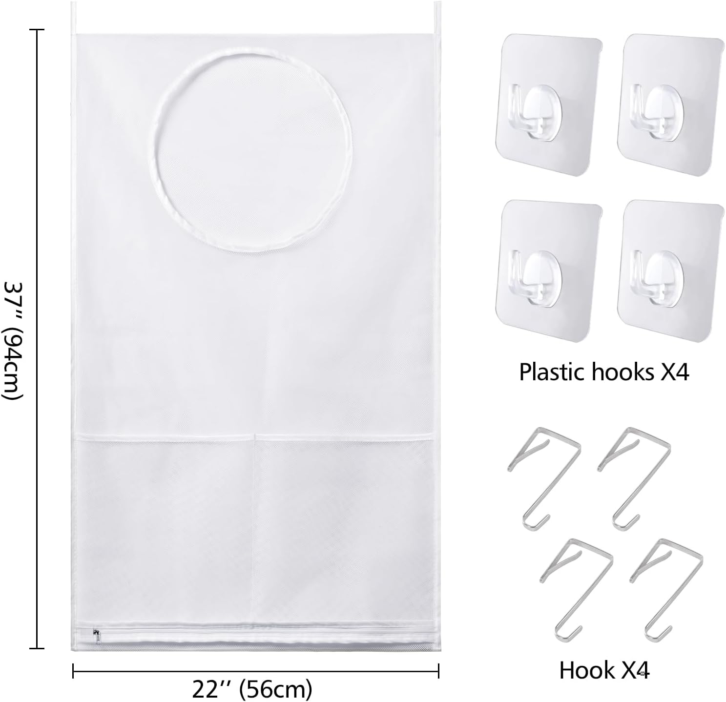 Saves Space Door-Hanging Laundry Bag,Door Hanging Laundry Hamper with 2 Different Types of Hooks, Polyester Fabric Hanging Laundry Basket for Clothes Size 22"X37" -2 Pack White - NestledHome