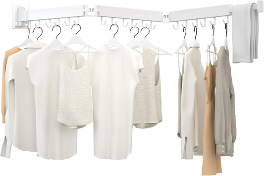 Clothes Drying Rack, Laundry Drying Rack Wall Mount, 3-Fold Wall Mounted Clothes Drying Racks for Hanging Clothes, Foldable & Sturdy Space Saver for Laundry Room -White - NestledHome