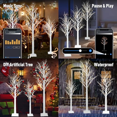 Smart Lighted Birch Trees 4FT 5FT 6FT (3 Count)